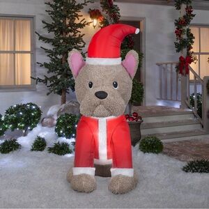 6FT Fuzzy French Bulldog Inflatable in Santa Coat LED Light Christmas Yard Decor